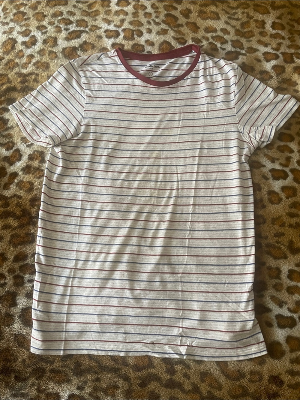Goodfellow & Co White Tee with Burgundy and Navy Stripes